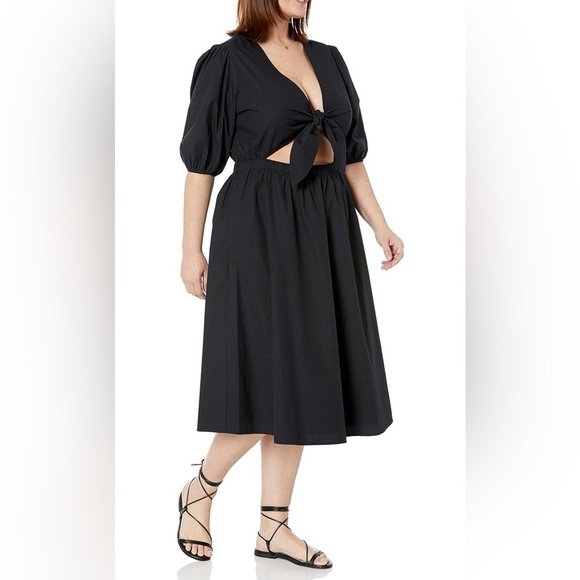 The Drop Prisha Cut Out Tie Front Poplin Midi Dress in Black 100% Cotton Size 3X - Picture 9 of 9
